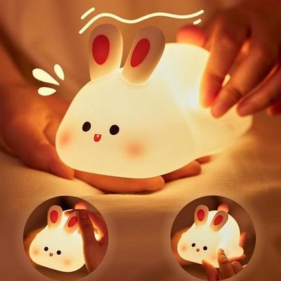 Kids Cute Little Rabbit Night Light Touch Silicone Animal Night Lamp Rechargeable LED Bedside Lamp For Children's Bedroom Ideal Gift