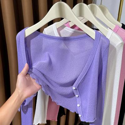 Eis Seide Schal Bluse Sonnenschutzkleidung für Damen Neue Frühling Herbst Kurzer Gestrickter Dünner Strickjacke Jacke Oberteil