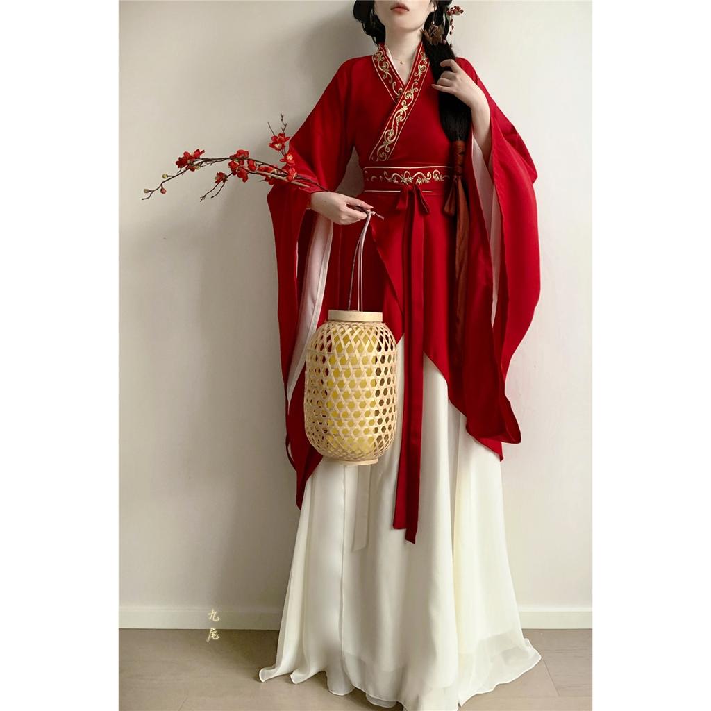 Original Wei, Jin Style Hanfu, Southern And Northern Dynasties Embroidered Large Sleeves, Cross Collar, Special-shaped Apron And Torn Skirt