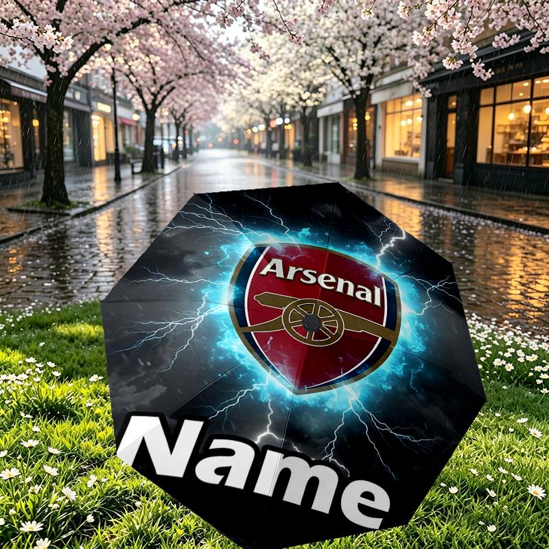 Custom Name Personalized Football Team F.C Print Umbrella, Auto Open Close, 8‑Rib Sturdy Frame, Commute Camping Hiking Use, Birthday Gift