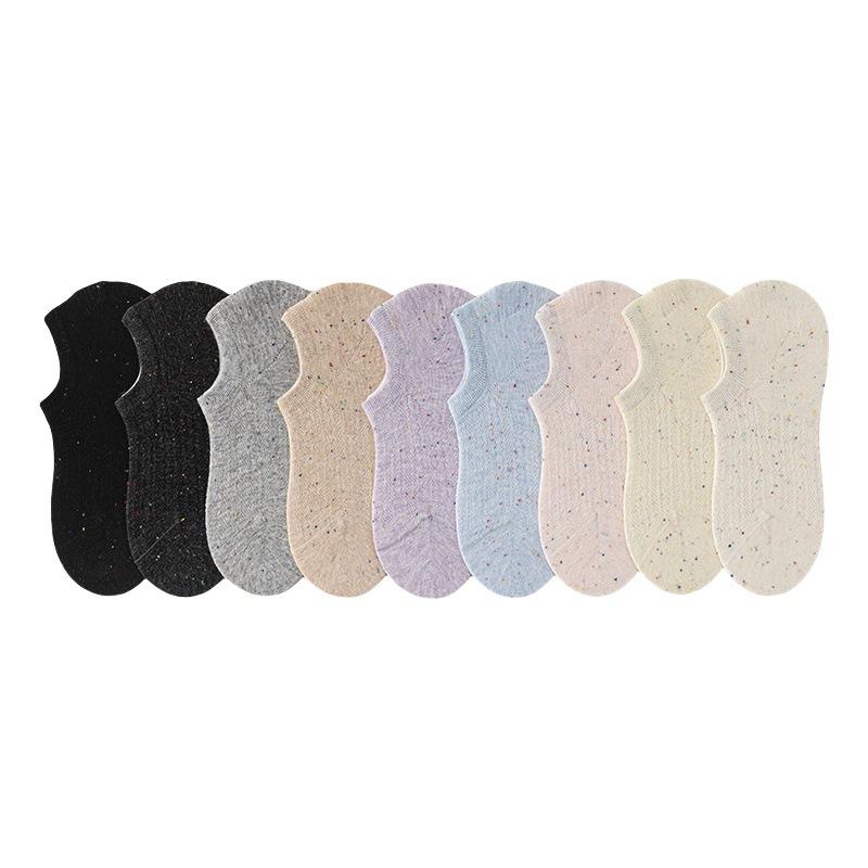Dot Yarn Women's Spring and Summer Thin Cotton Socks, Shallow-mouthed Invisible Short Socks, Silicone Anti-slip and Non-dropping Heel Socks