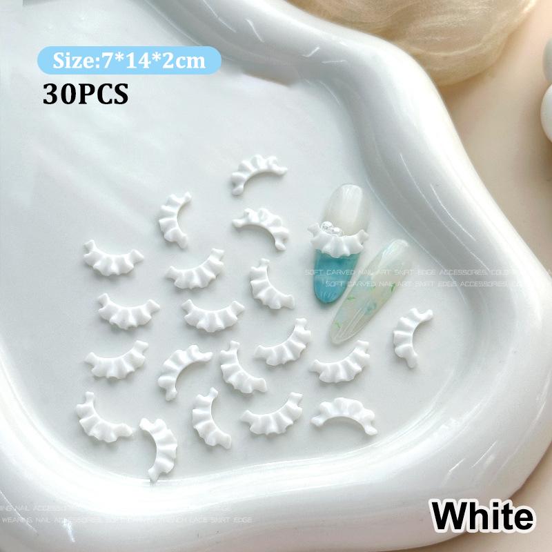 30Pcs French Carved Lace Nail Art Decorations Solid Color Lace Resin Nail Art Decorations For Diy Hairpin Nails Parts