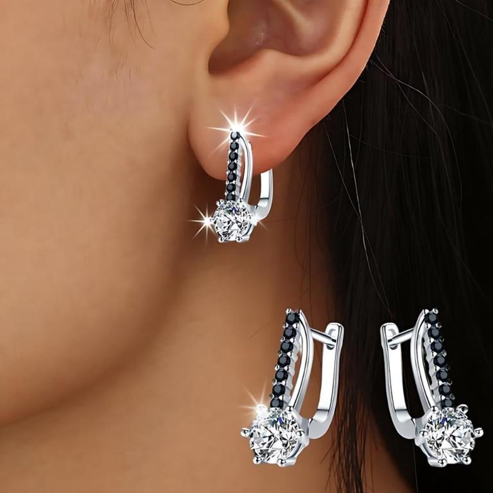 Copper Earrings with Black Cubic Zirconia - Elegant Hoop Design