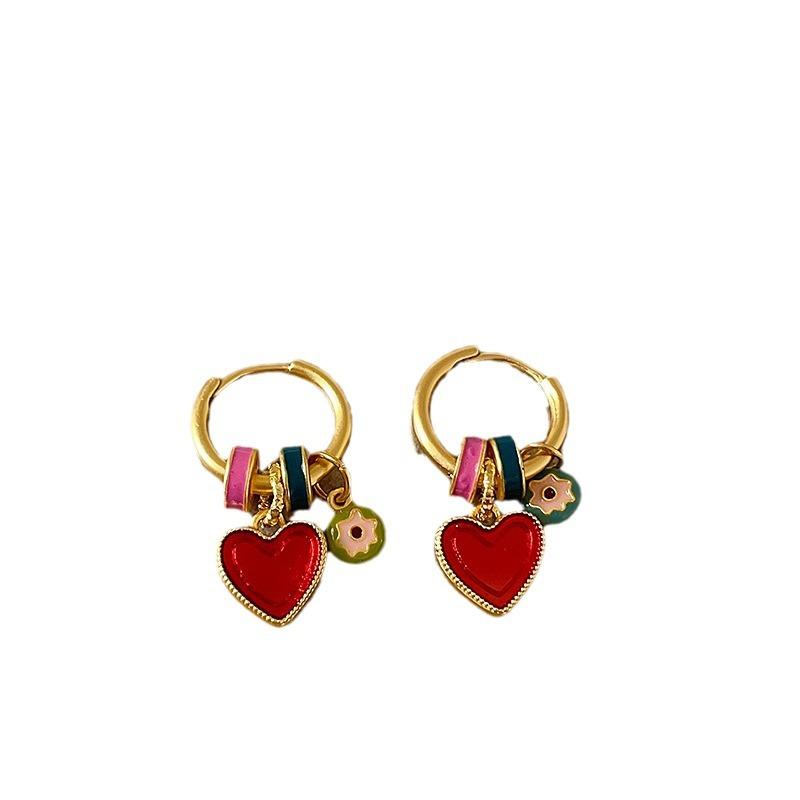 Dopamine Color Oil Drop Love Flower Earrings Women'S Niche Unique Personality Exquisite Simple Versatile Earrings