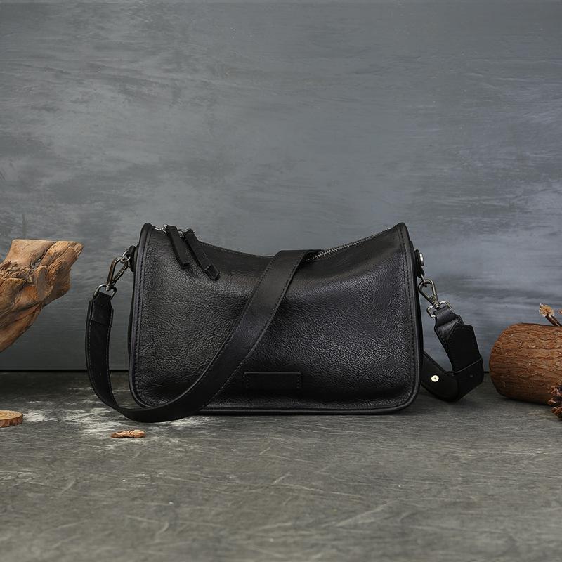 

Johnature Retro Soft Cowhide Messenger Bag Unisex Casual Genuine Leather Solid Color Versatile Shoulder Bags чёрный