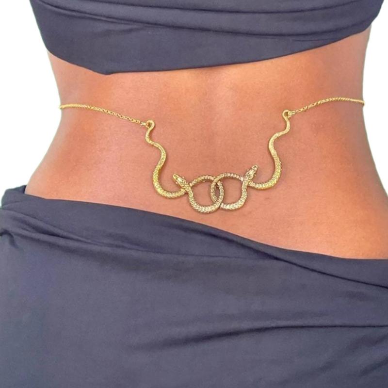 Metallic Double Snake Body Chain Women Waist Chain Belly Chain Waist Decors Party Waist Ornament Birthday Gift