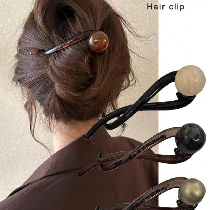 Retro Brown Faux Pearl Hair Clip, Unique Design, Simple and Elegant