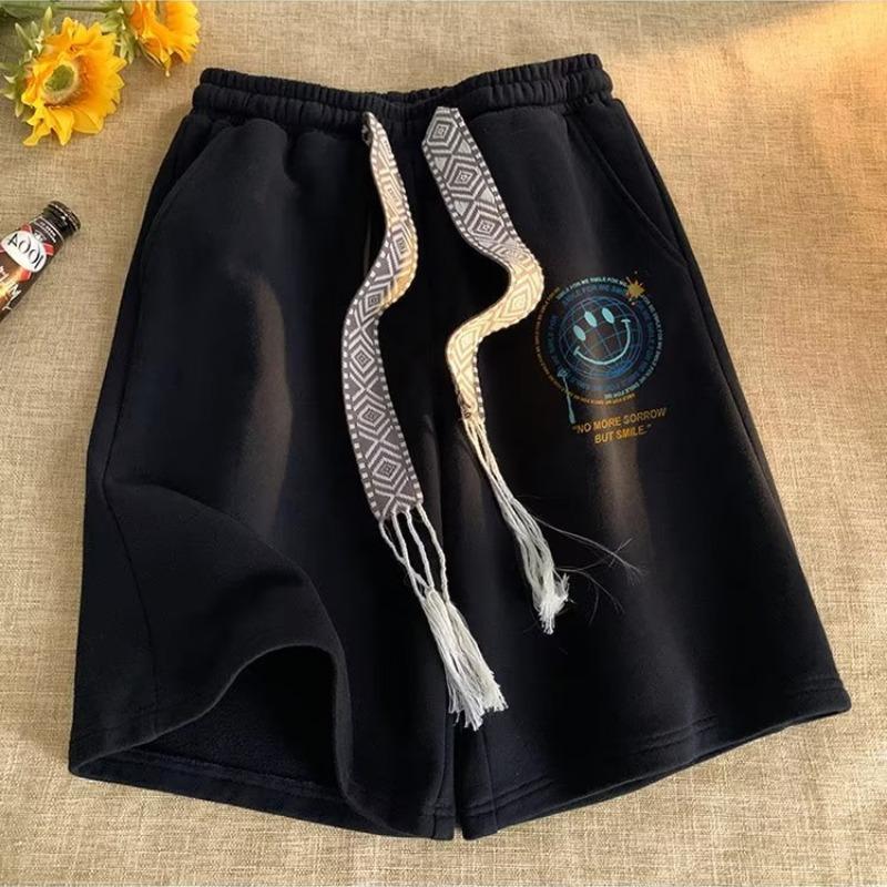 Five-point Shorts Boys' Summer New Trendy Brand Loose Straight Letter Smiley Face Printed High Street Casual Sports Pants