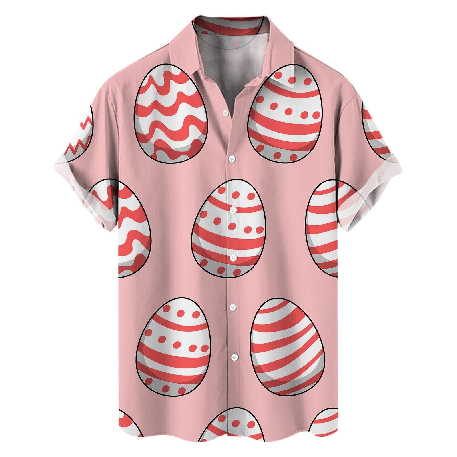 Fashion human Nieuw shirt Pasen elementen 3D digitale print heren losse trend korte mouw shirt XL
