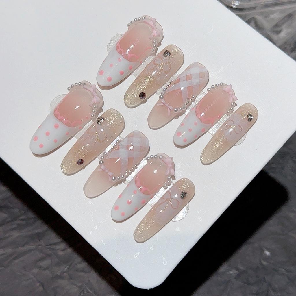 Cat Eyes Fake Nails with French Tip with Not Easy Break or Split Design for Hot Girl Dress Matching