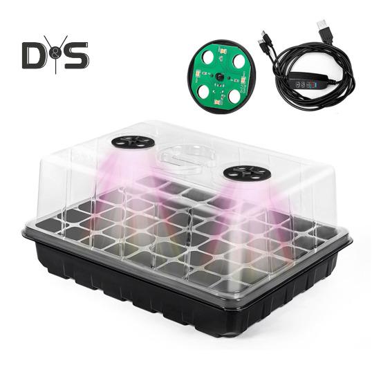 

Ящик для рассады Семена Стартовый лоток с куполом для увлажнения Прозрачный лоток для проращивания семян с регулируемыми вентиляционными отверстиями Освещение для роста рассады B чёрный