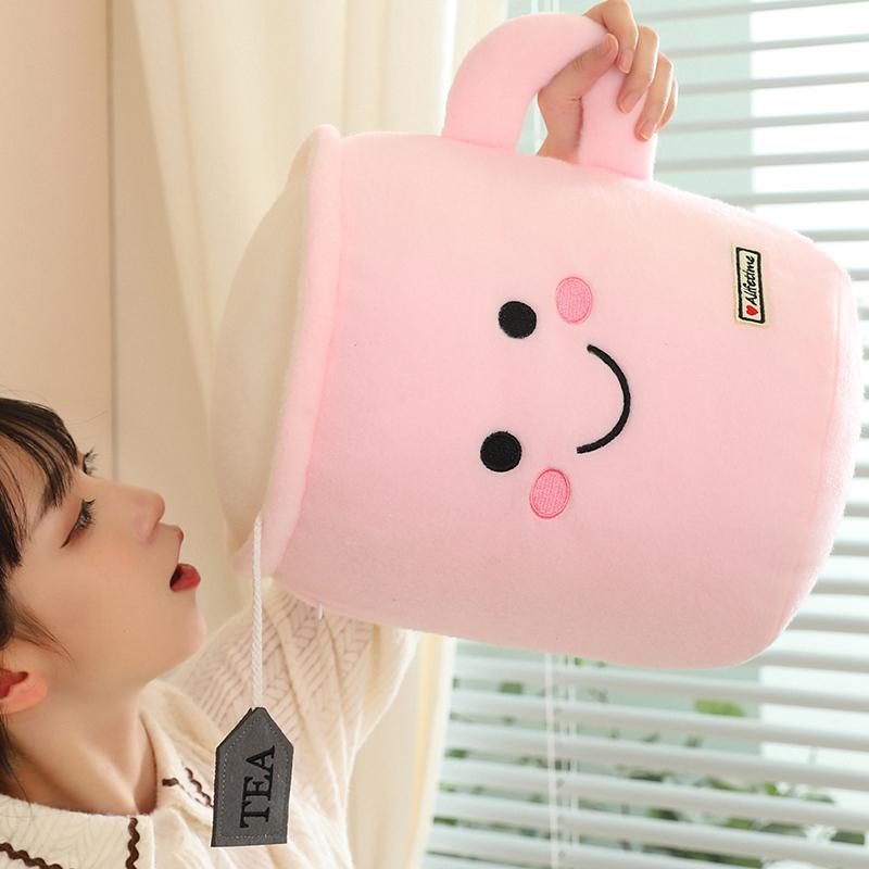 34cm Cute Milk Tea Cup Plush Toy Soft Stuffed Pink Yellow Brown Hug Pillow Balls  Tea Mug Cushion Birthday Gift Sofa Decor