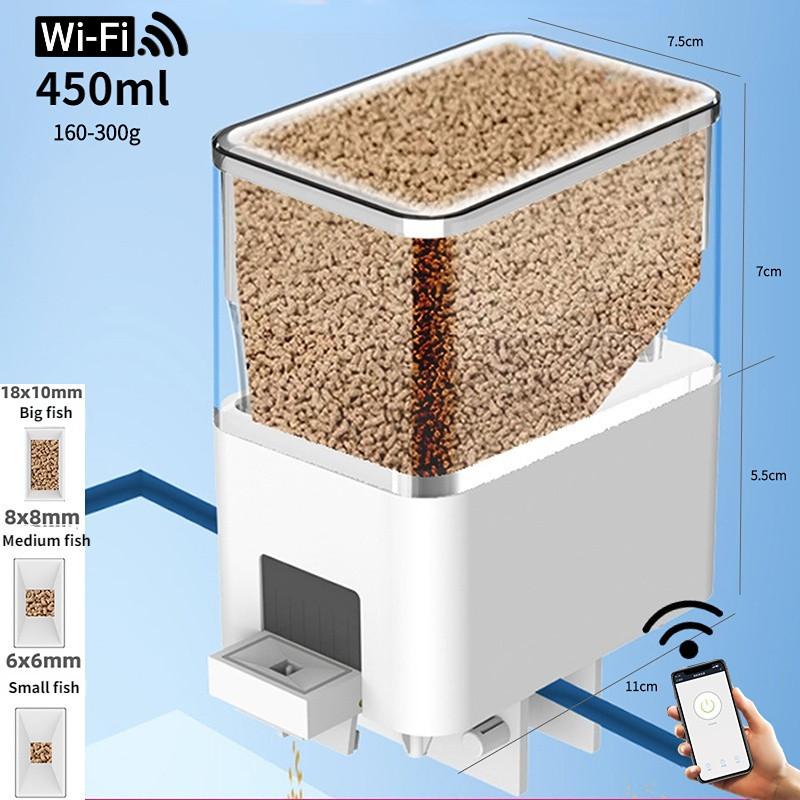 200ml/100ml/450ml/200ml Automatic Aquarium Fish Tank Feeder Wifi Smart Phone App Remote Control Fish Feeding Device Intelligent Timing Food Dispenser