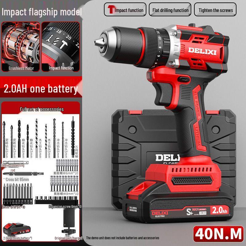 Delixi Cordless Brushless Hammer Drill & Electric Screwdriver with Lithium Battery
