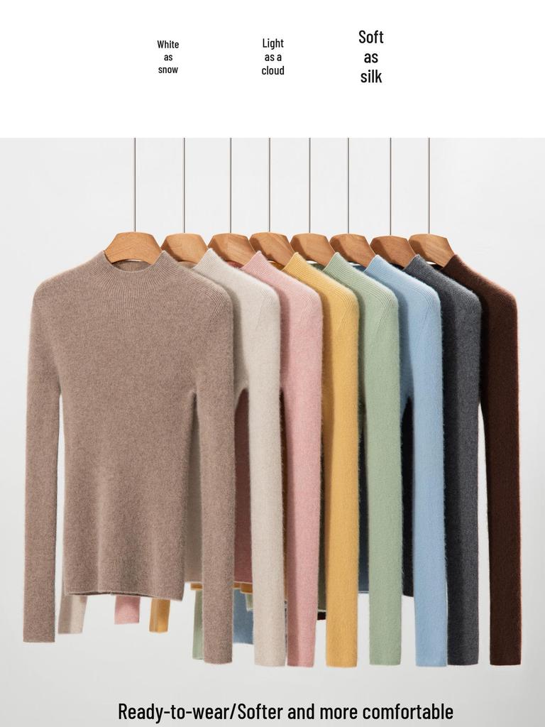 Women's Slim Fit 100% Pure Cashmere Half-High Neck Sweater - Warm Knit Base Layer Top for Autumn/Winter