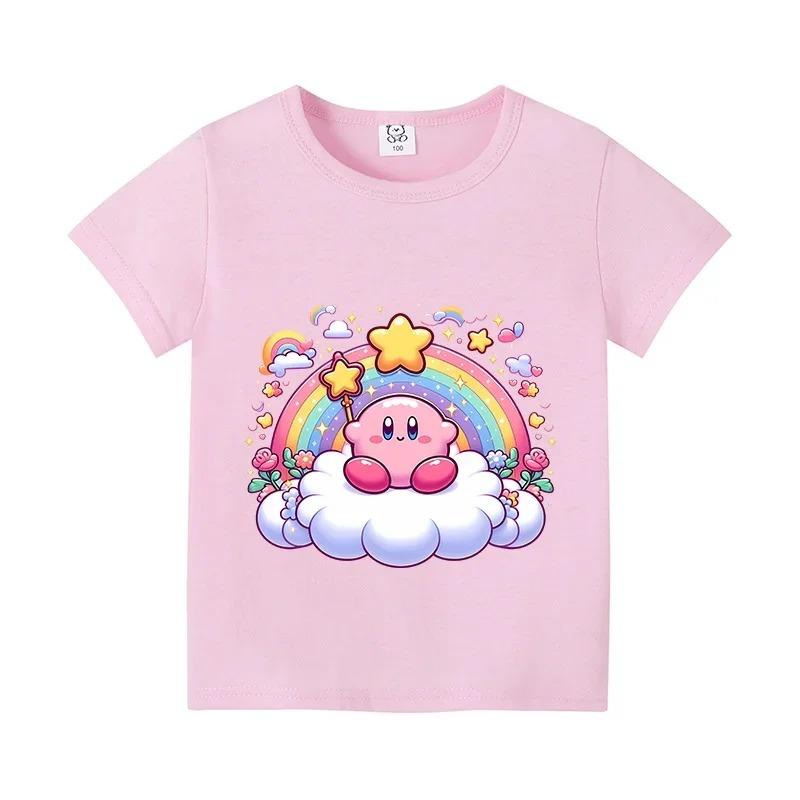 Kirby Tričko s krátkým rukávem Kluci Dívky Topy Oblečení Kreslené Bavlněné Tričko Roztomilé Anime Ležérní Oblečení Tričko Móda Y2K Tričko Dárek