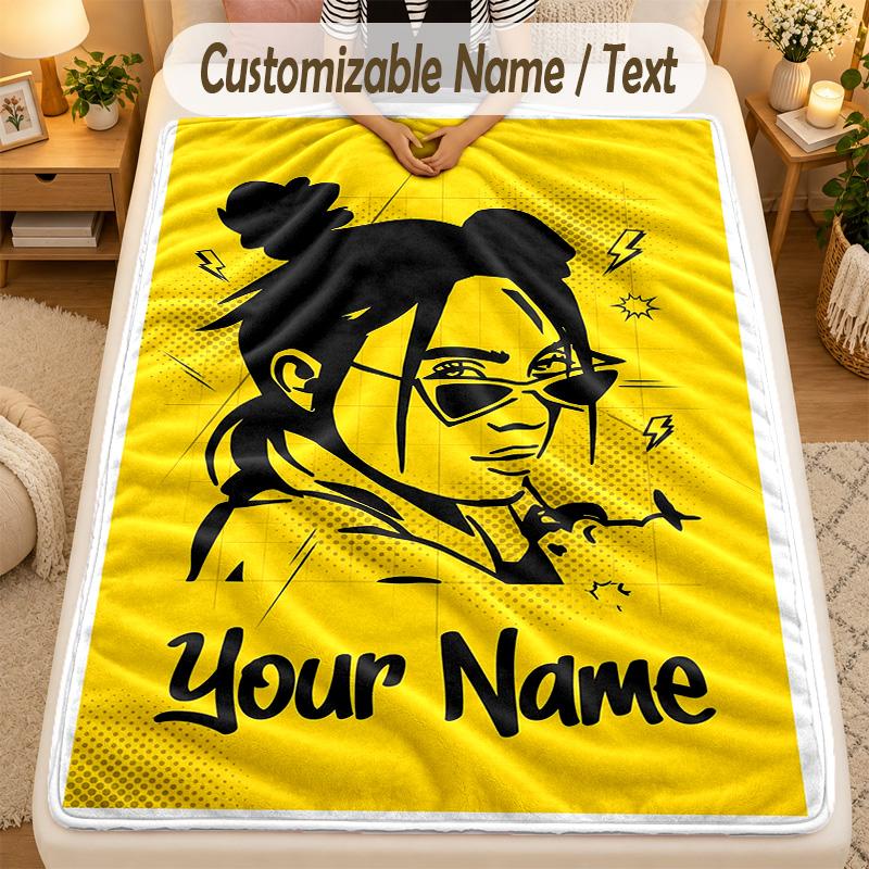 Flannel BlanketBillie Eilish Custom Name Text Personalized Soft Warm Throw Blanket Home Decor Gift