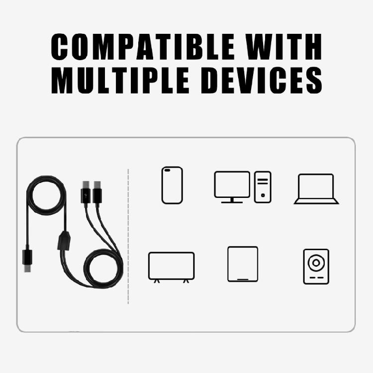 Portable Type C Adapter Cord Male to 2xMale or 3xMale Splitter Cable Wire for Various Charging and Data Sync Black