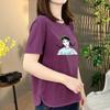 Women's Cute Foreign Trade Style Short Sleeve Cotton T-Shirt - Loose, Slimming, Printed Design for Age Reduction