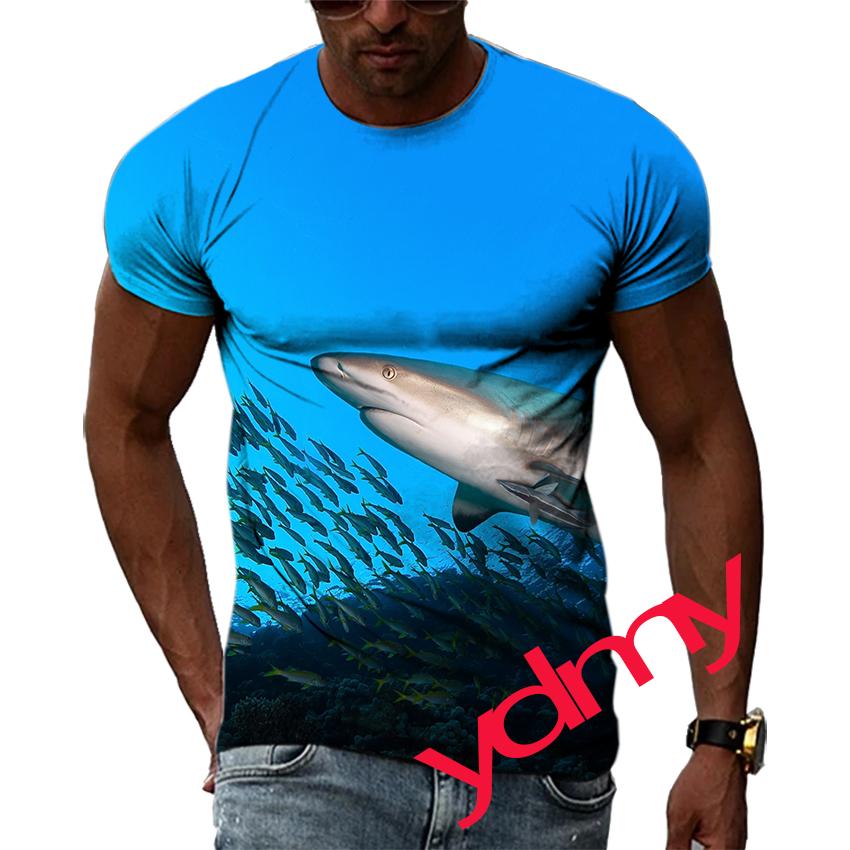 Summer Leisure Sharks And Whales Pattern Men's T-shirt Hip Hop 3D Print Personality  Rod Neck Short Sleeve Tops Fashion Clothes