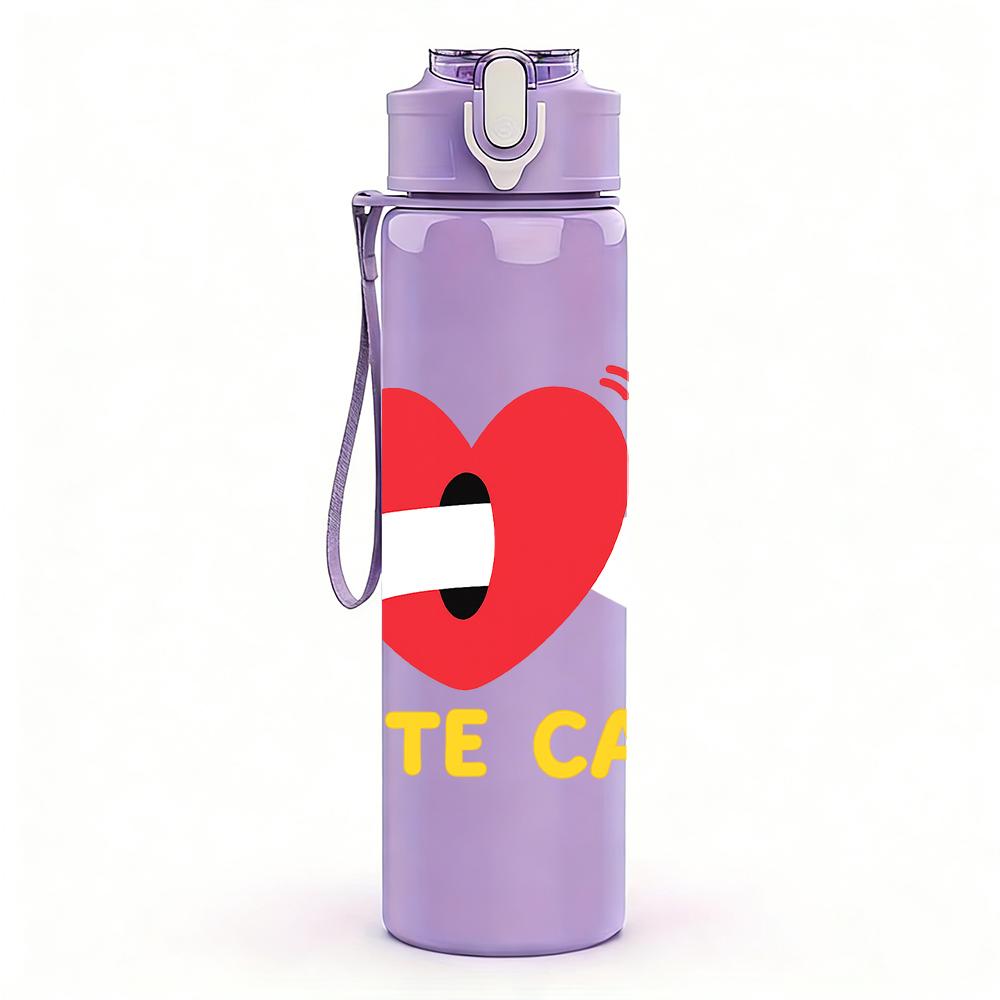 1PC Red Heart Cute Cat Mark 750ml Color Plastic Sports Water Bottle Leakproof Flip Straw Lid For Sports Office Home Use