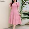 Women Round Neck Summer Casual Short Sleeve Dress