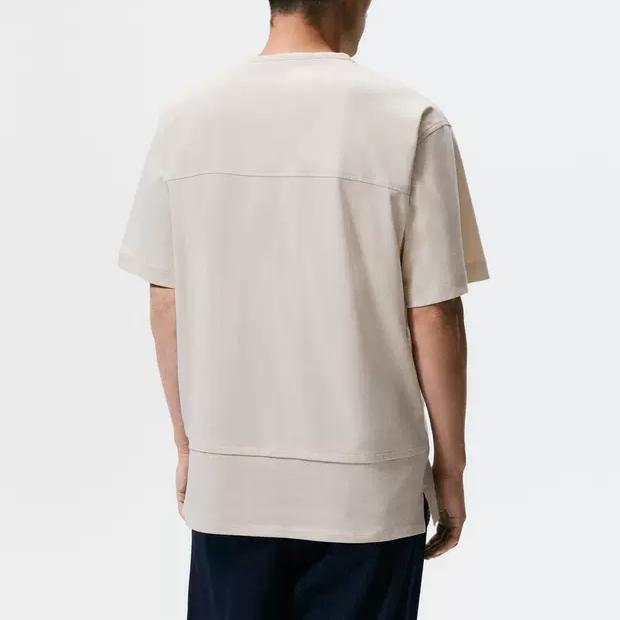Zara Cotton Linen Pocket Detail Round Neck Short Sleeve T-Shirt Men Tops Beige 7545260-052