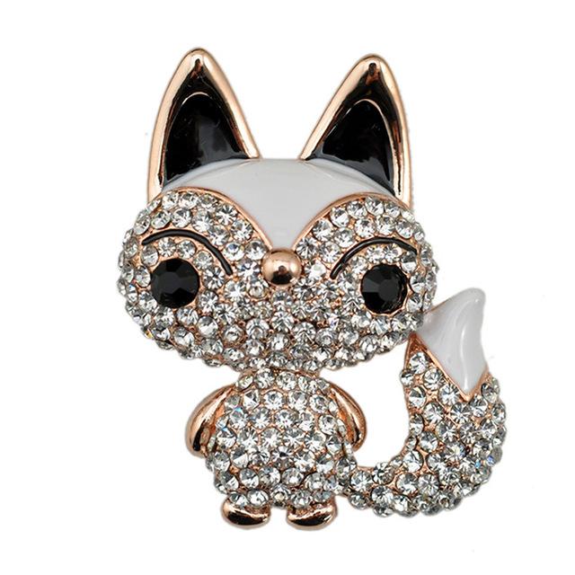 

Милая маленькая брошь в виде лисы со стразами и кристаллами, булавки для пальто, шляпы, аксессуары для женщин, блестящие ювелирные булавки белый