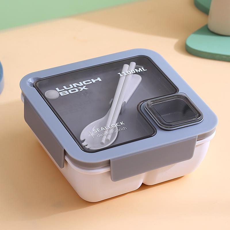 Nordic-Style Stainless Steel Lunch Box with Compartments, Fork, and Spoon - Microwave Safe