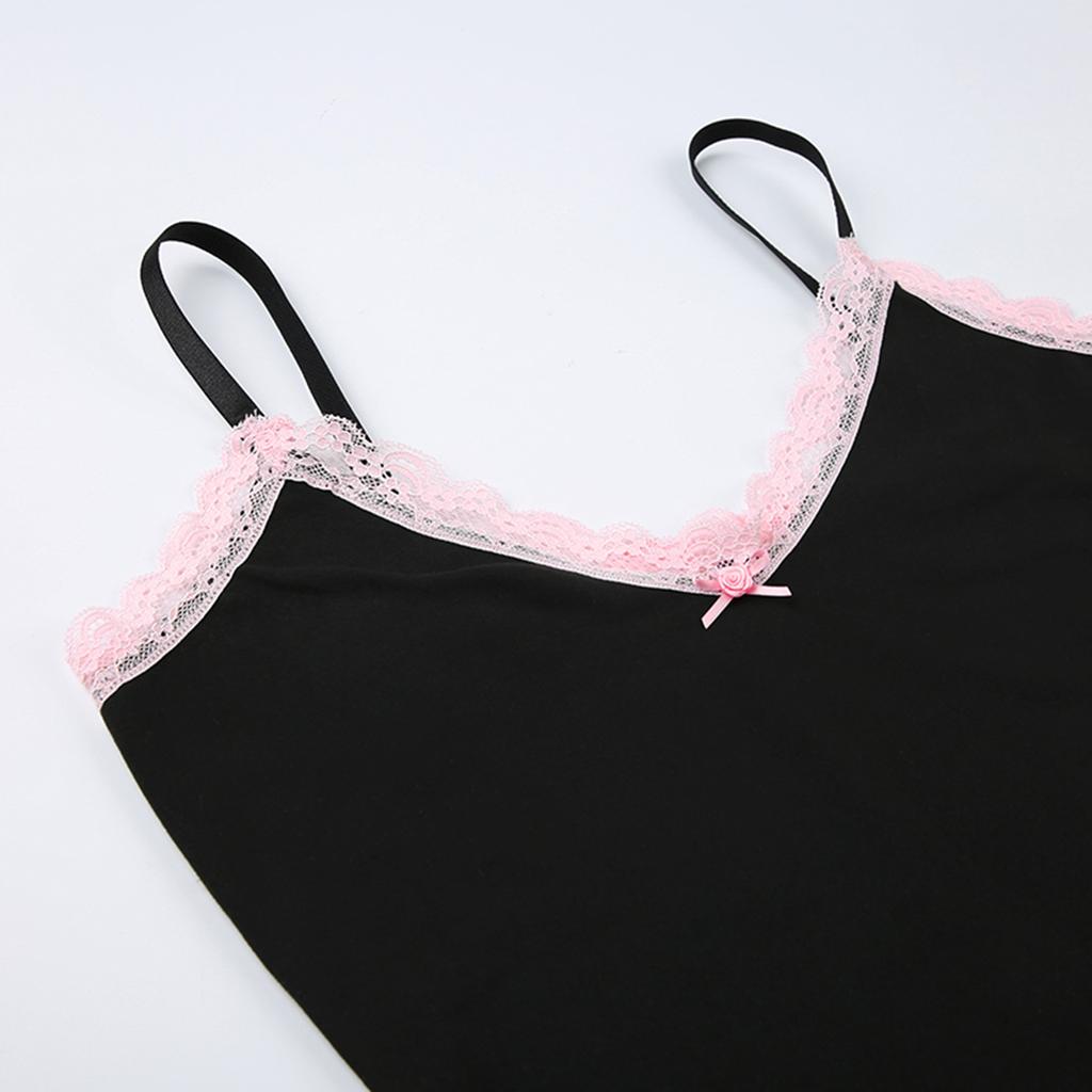 Women's Lace Trim Bodysuit Casual Sleeveless Spaghetti Strap Leotard Tops High Cut Playsuit