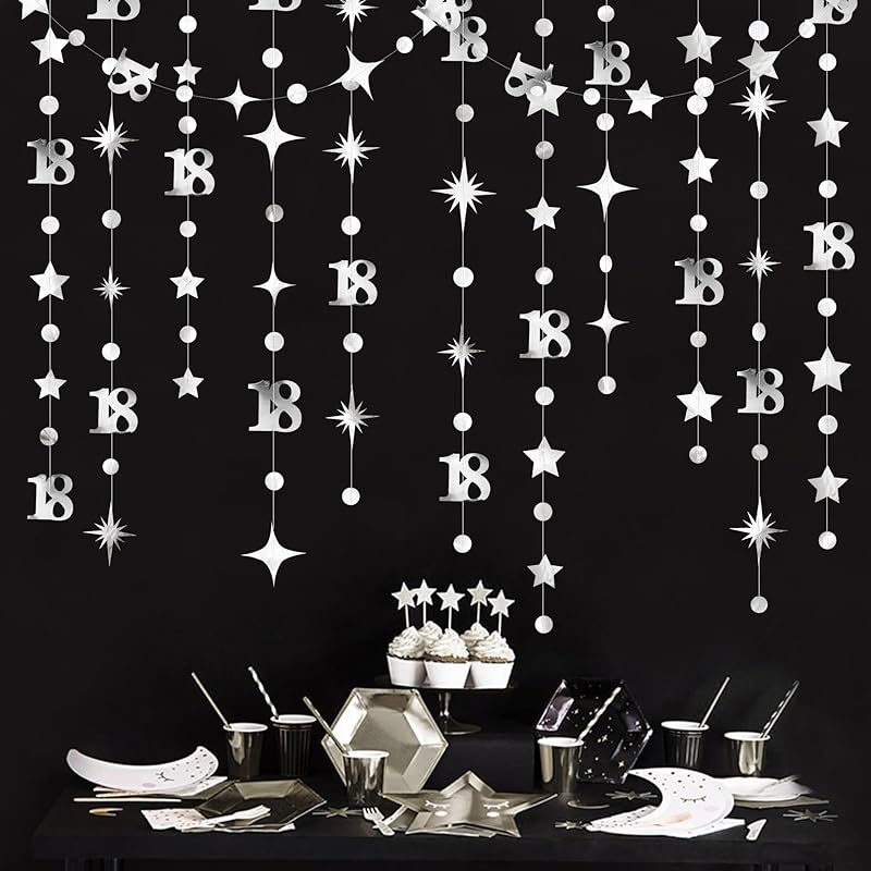 

Rose Gold 18th Birthday Decorations Number 18 Circle Dot Twinkle Star Garland Kit Metallic Hanging Streamer Bunting Banner Backdrop for Girls Happy срібний
