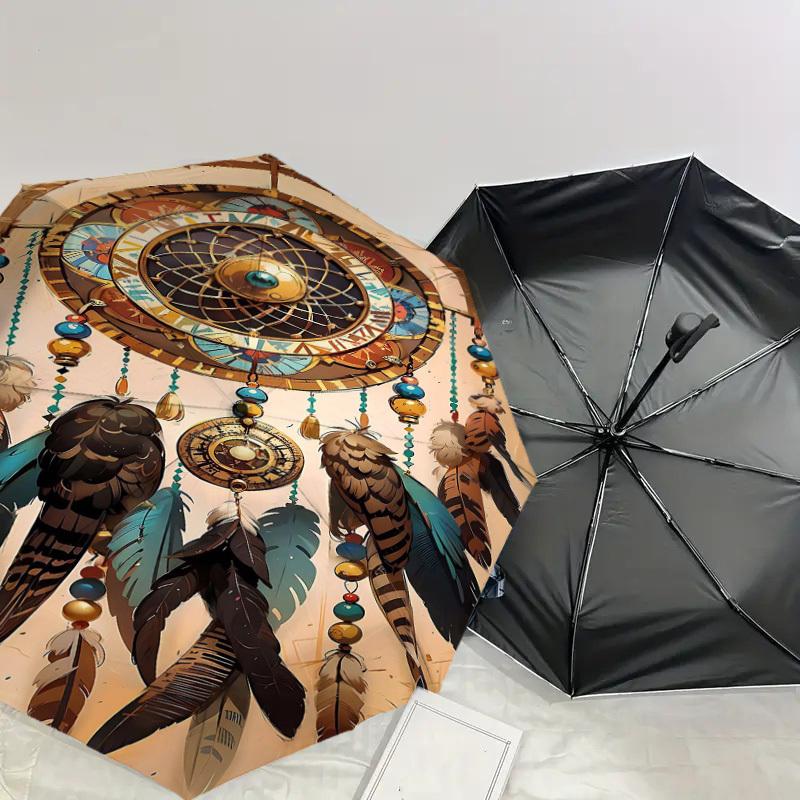 1PC Dreamcatcher Feathers Umbrella-8-Rib Reinforced Portable Folding Travel Suitable for All Seasons Outdoor Daily Use-H0344