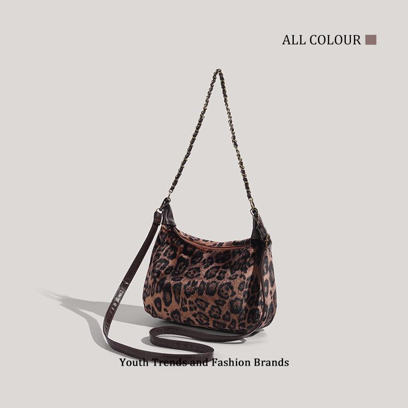 Bag new leopard print armpit bag dumpling bag autumn and winter chain shoulder bag retro fashion oblique span bag women