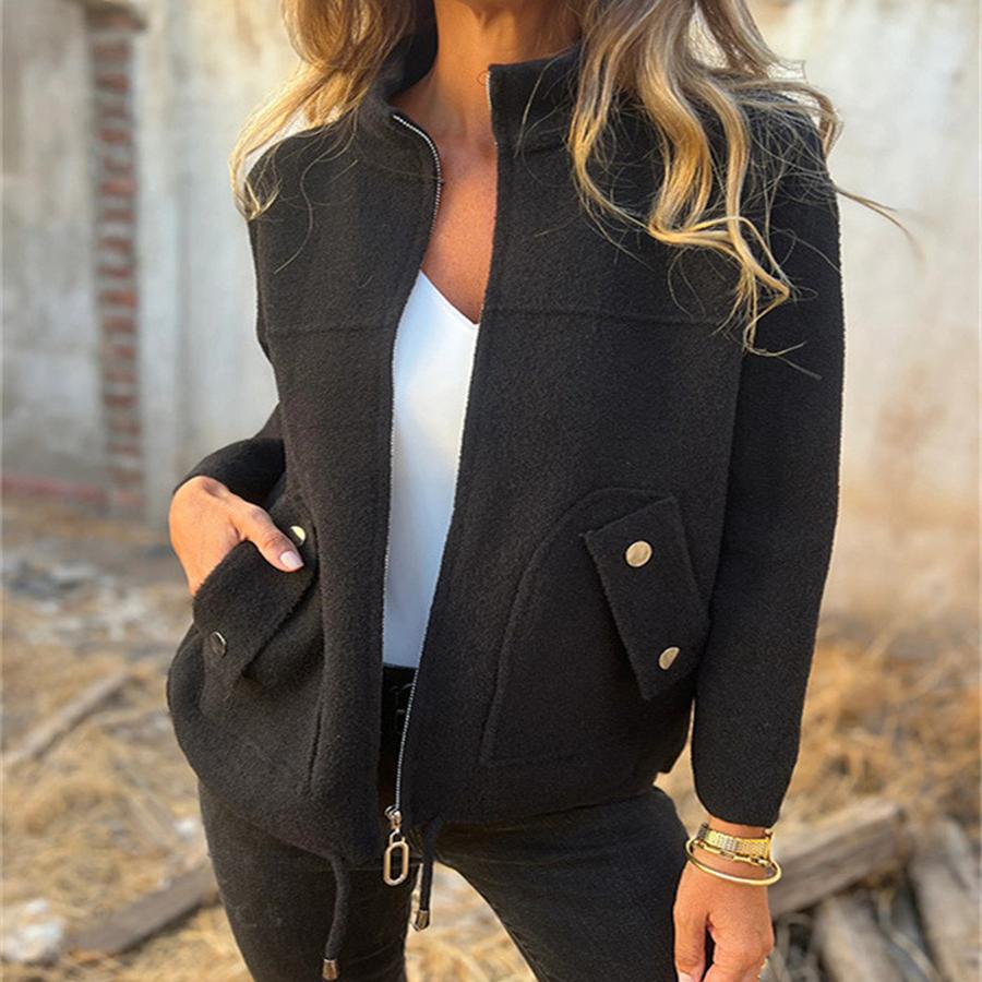 Autumn New Women's Casual Wool Lapel Tie-Waist Faux Pocket Blazer Jacket