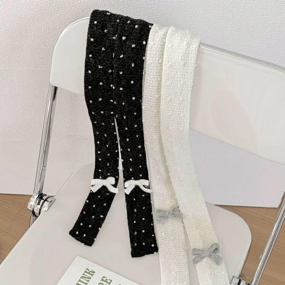 Fashionable Warm Polka Dot Scarf Korean Bowknot Soft Narrow Long Scarf Knitted Scarves Bib Women Neck Accessories