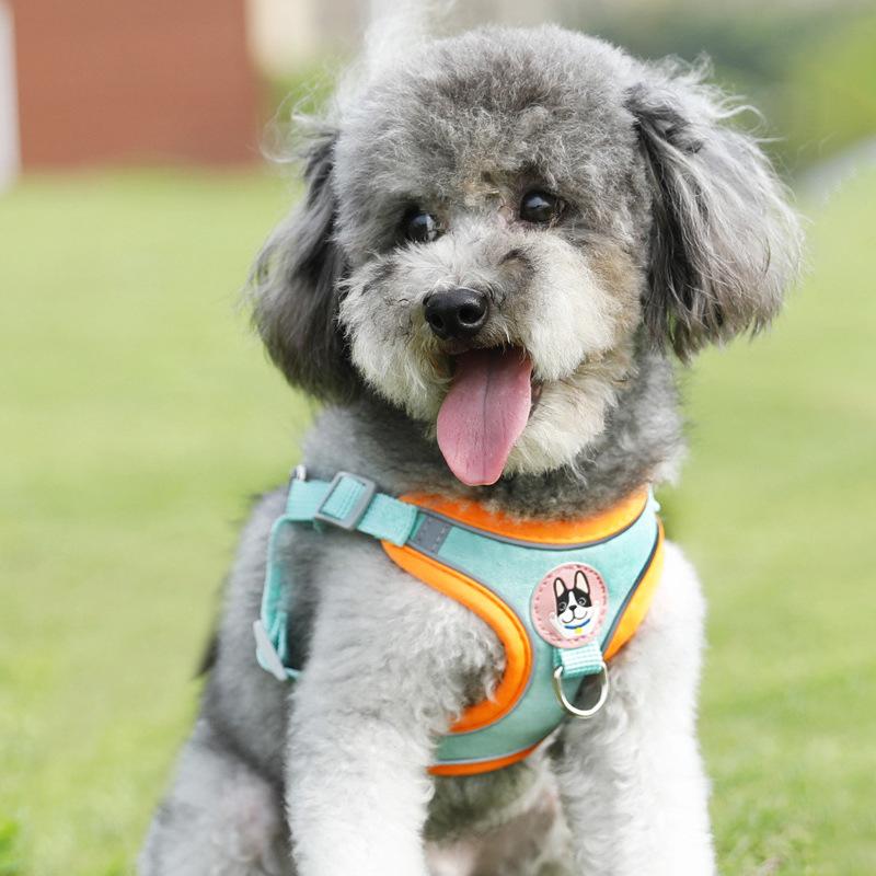 Leather Amoy Suede Adjustable Reflective Chest and Back Leash, Anti-break Free from Walking the Dog Rope When Going Out