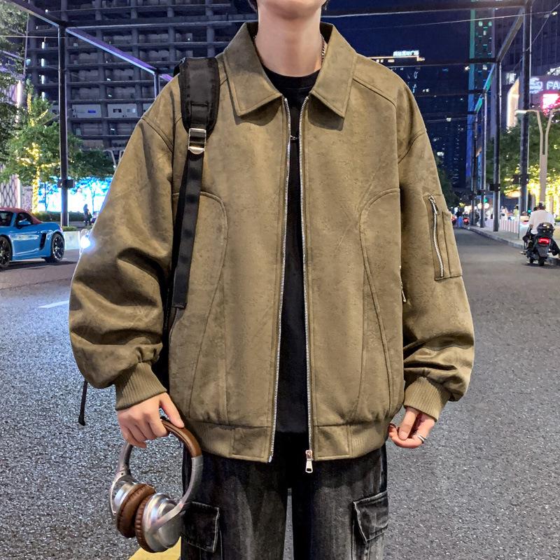 Men's Autumn & Winter Suede Plush Bomber Jacket - Loose Fit, Plus Size, Hong Kong Style