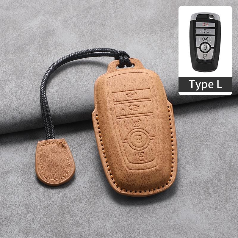 4 5 Buttons Leather Car Key Case Cover for Ford Fusion Mustang Edge Explorer Focus F150 F250 F350 F550 Escape for Lincoln Mondeo