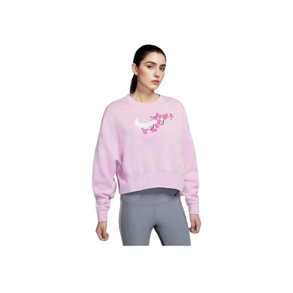 Nike Floral Logo Relaxed Crew Neck Sweatshirt Women Tops Pink DJ4136-621
