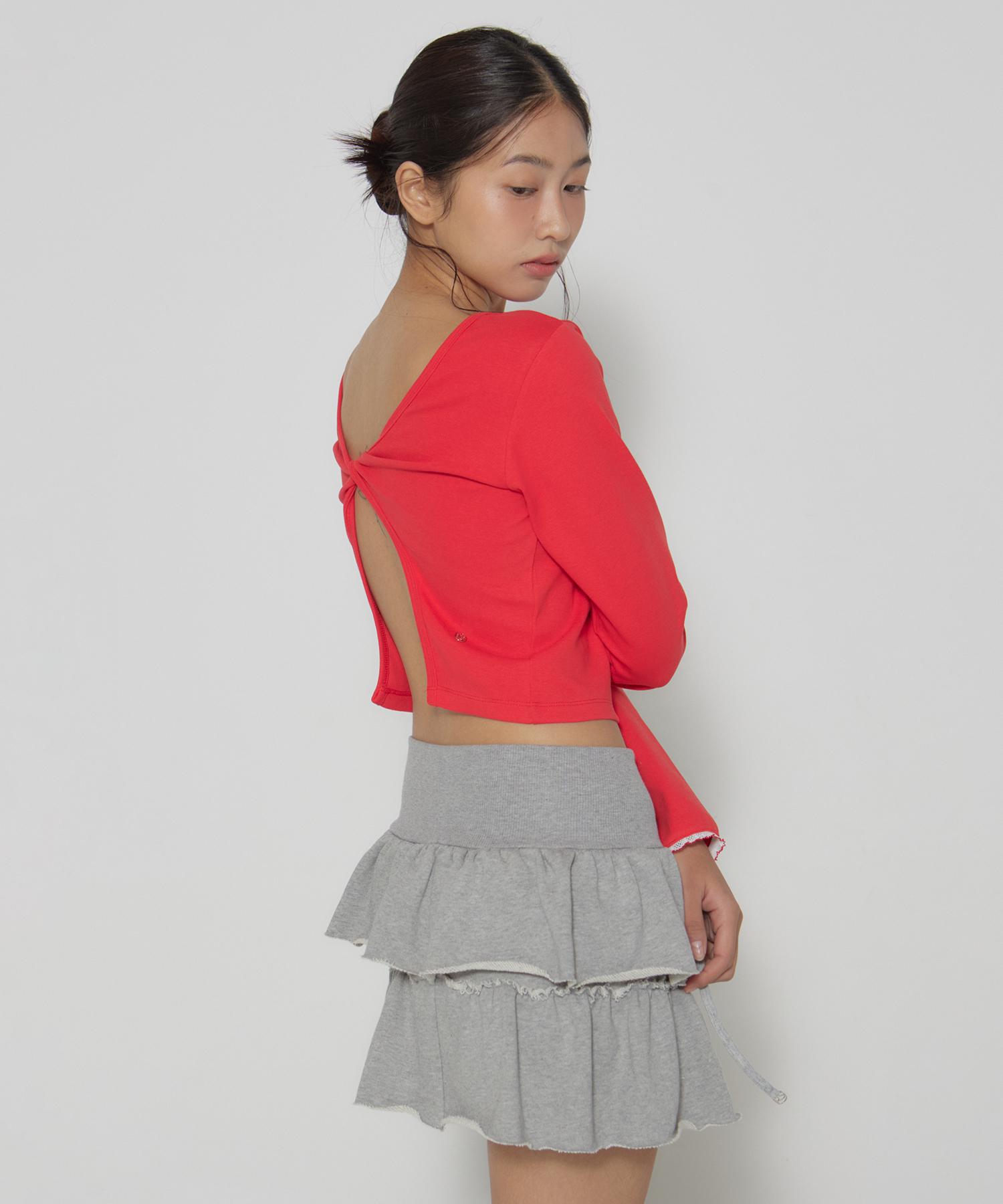 Dear Stalker Joanna Twisted Ribbon Long-Sl T - Red Red/Free