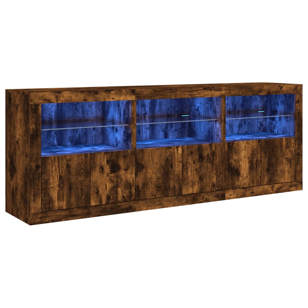 Sideboard with LED Lights Smoked Oak 181.5 x 37 x 67 cm