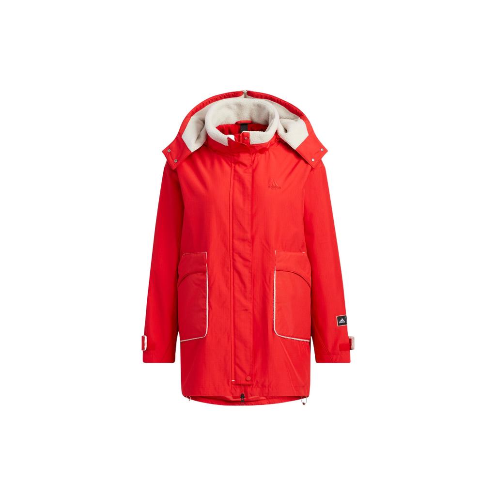 Adidas Logo Graphic Hooded Long Sleeve Jacket Women Outerwear Light-Scarlet HZ2995