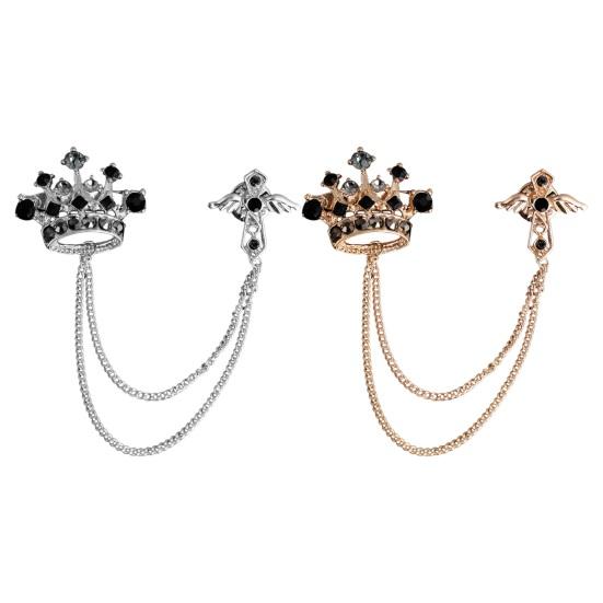 Men Suit Coat Brooch Rhinestone Crown Brooch Tassel Lapel Pin Badge Formal Occasion Business Corsage Clothes Jewelry