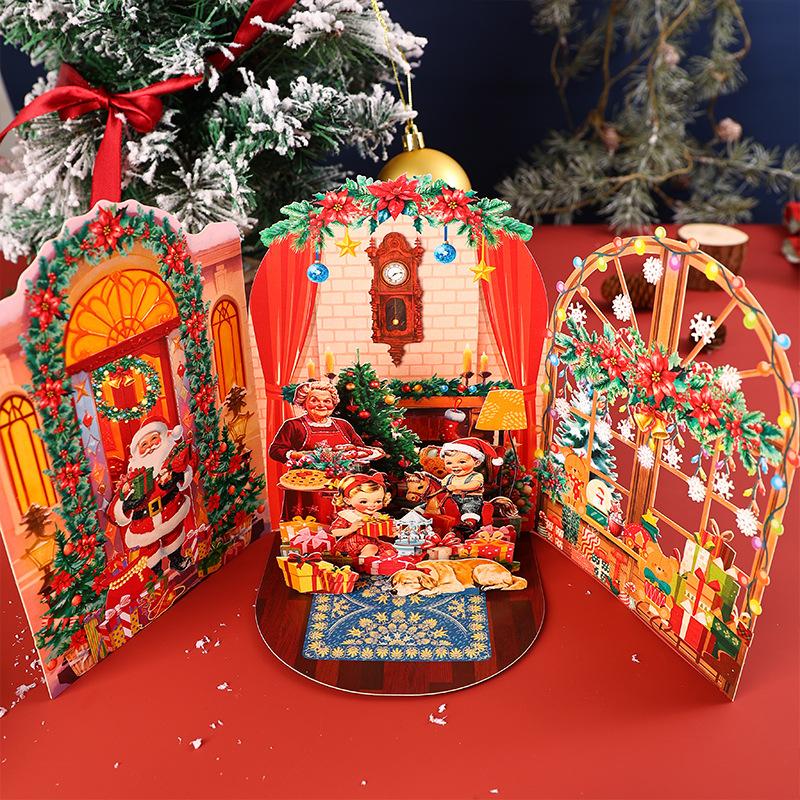 Weihnachts 3D Aufklappkarten Weihnachtsbaum Weihnachtsmann Schneemann Thema Kreatives Urlaubsgeschenk Partygeschenke Dekorationen Heim Schreibtisch Ornamente