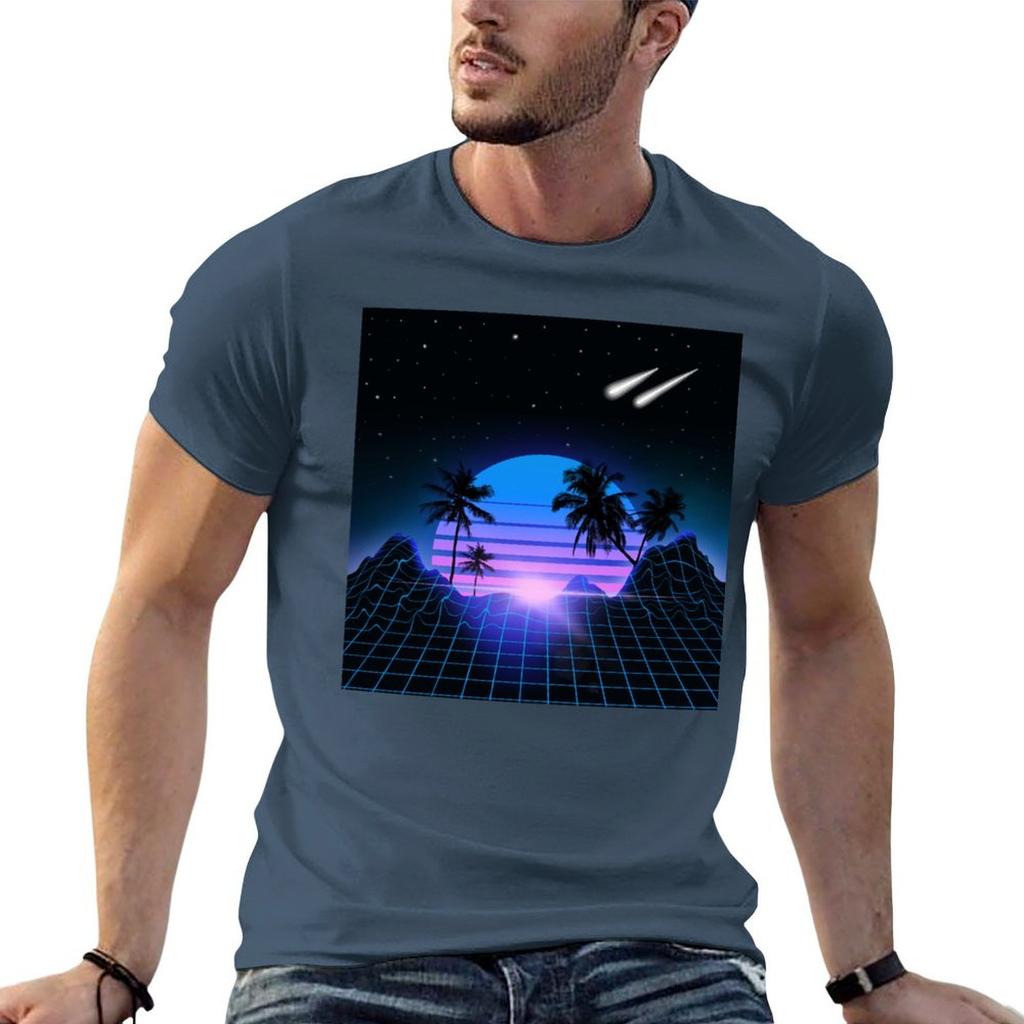 Retrowave Landschaft T-Shirt Mode Lässiges Kurzarm Oberteil