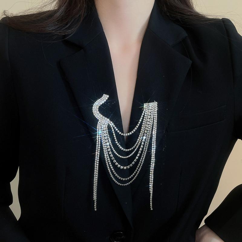 European And American Luxury Full Rhinestone Tassel Brooch Multi-Layer Rhinestone Autumn And Winter Sweater Joker Brooch