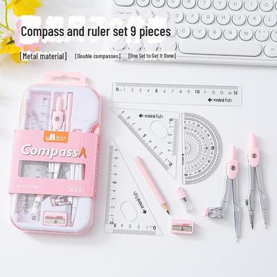 9-Piece Student Drawing Tool Set: Compass, Rulers & Sharpener for Exams