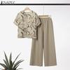 ZANZEA Women Short Sleeve Print Blouse and Pants Summer Two Piece Suit Sets