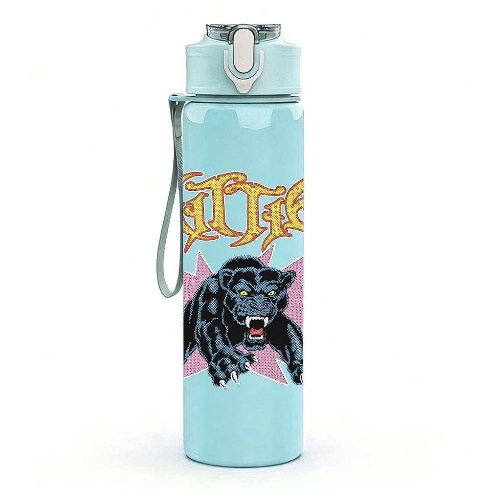 1PC Slayer dark horned band print 750ml colorful plastic sports water bottle leakproof pop up lid with straw for outdoor work home use