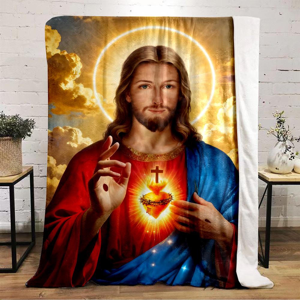 "Jesus Sacred Heart Religious Blanket Design"Flannel blanket for bedroom, living room, sofa, and nap